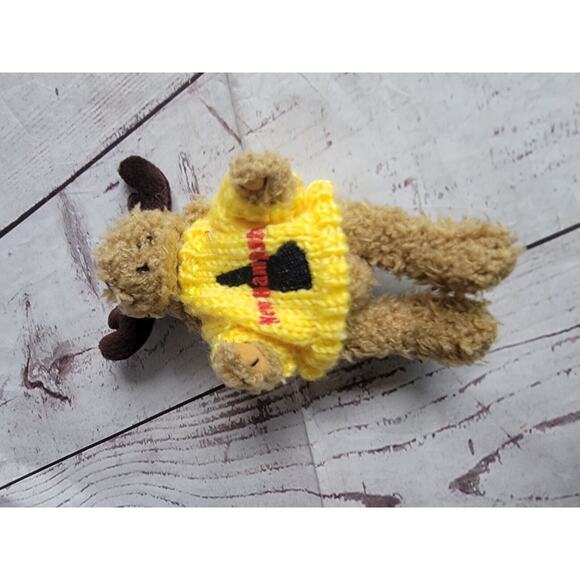 Brown Moose Yellow Knitted New Hanpshire Sweater Plush Stuffed Animal Gift Toy - Picture 5 of 7